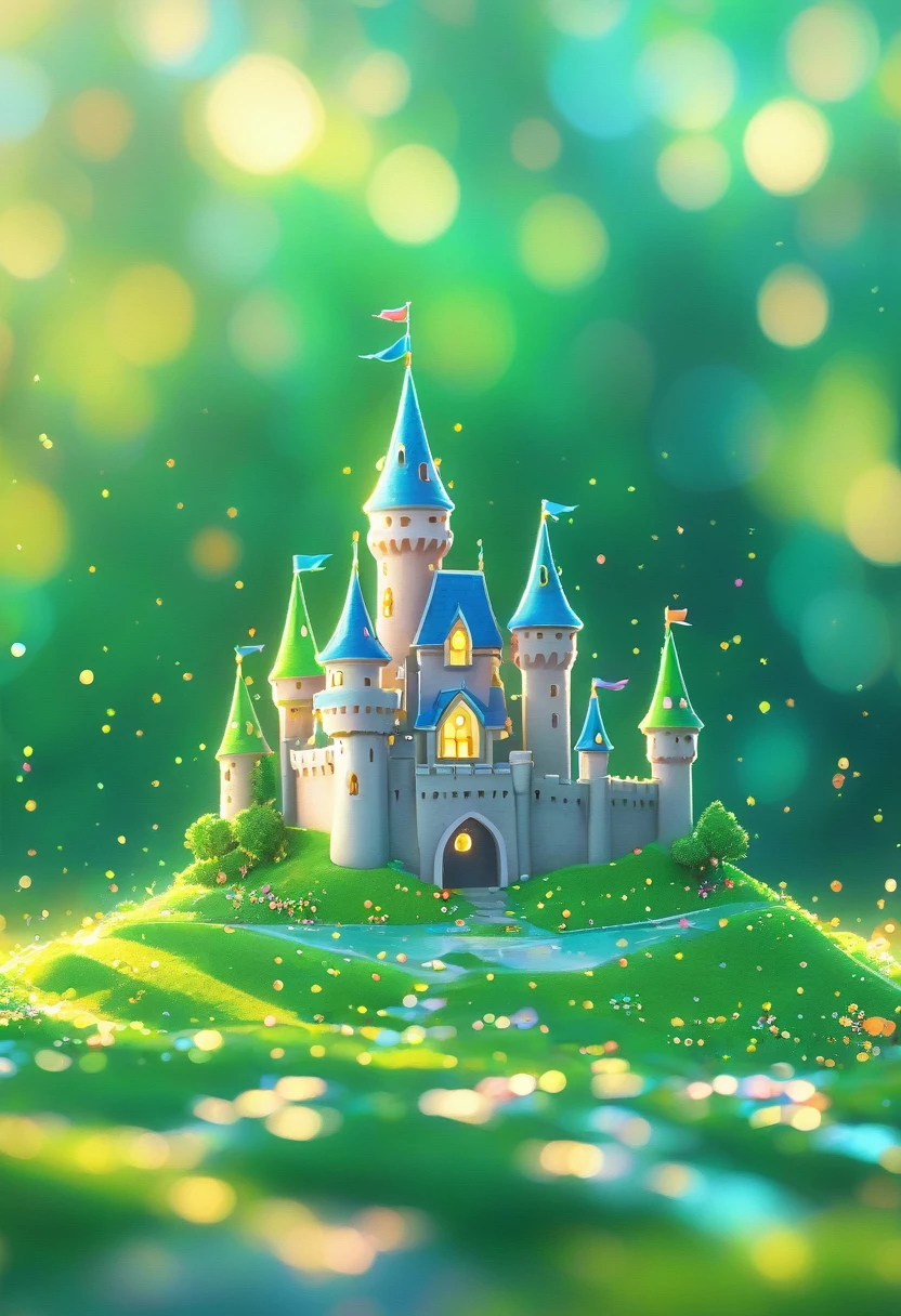 (masterpiece, best quality:1.2), Close up of a cartoon castle on a green background, cute numbersArt, Beautifully detailed digital art, 4k high definition illustration wallpaper, Cute numbers, Blurred dream picture, 4k hd wallpaper illustration, Cute 3d rendering, A beautiful artistic illustration, 2d illustration, 2d illustration, Blurred dreamy illustration, Epic Concept Art. Bokeh