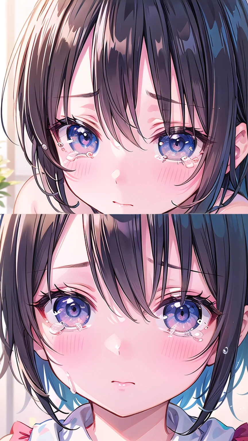 Close-up of a person with tears running down their cheeks。Shoot so that the emotions are visible、super masterpiece、detailed、Very cute girl、、Movie Scenes、