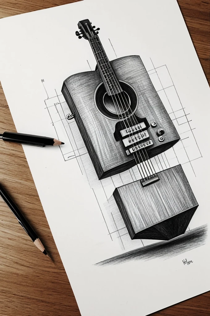 Pencil drawings that look like they were hand-drawn of something related to music