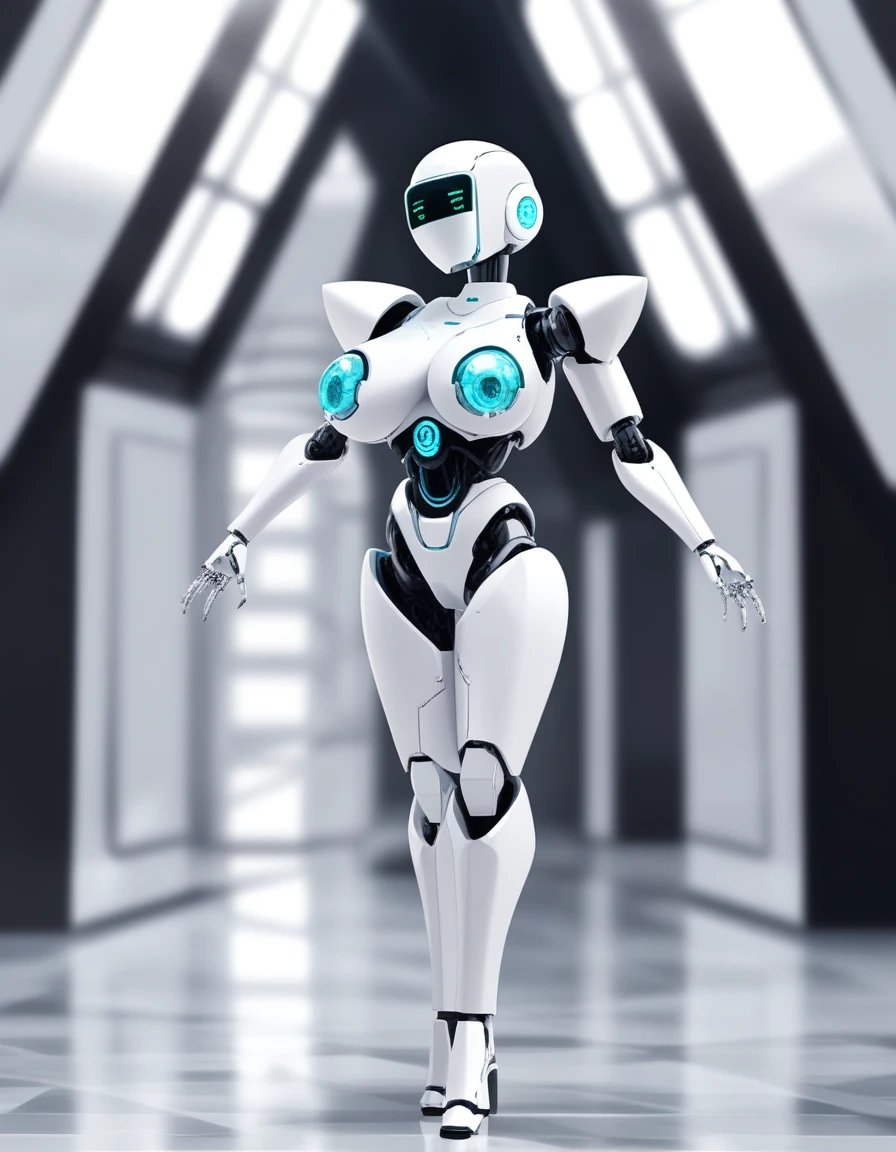 sexy score_9,score_8_up,score_7_up,source_anime, Beautiful 1girl, full body, (masterpiece, best quality), perfect hands, huge breasts, nsfw, bimbo,((robot)) ,pasties, ,topless, choker, emerald eyes, looking at viewer, looking at viewer, soft focus, white background,huge fake tits, bare legs