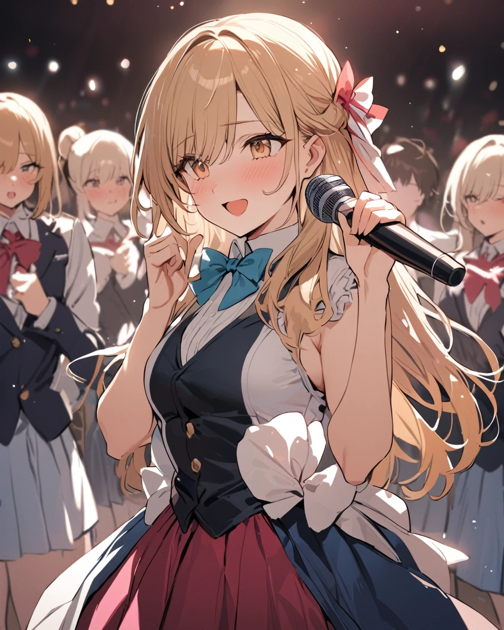 best quality, masterpiece, school uniprom, sing a song, asuka