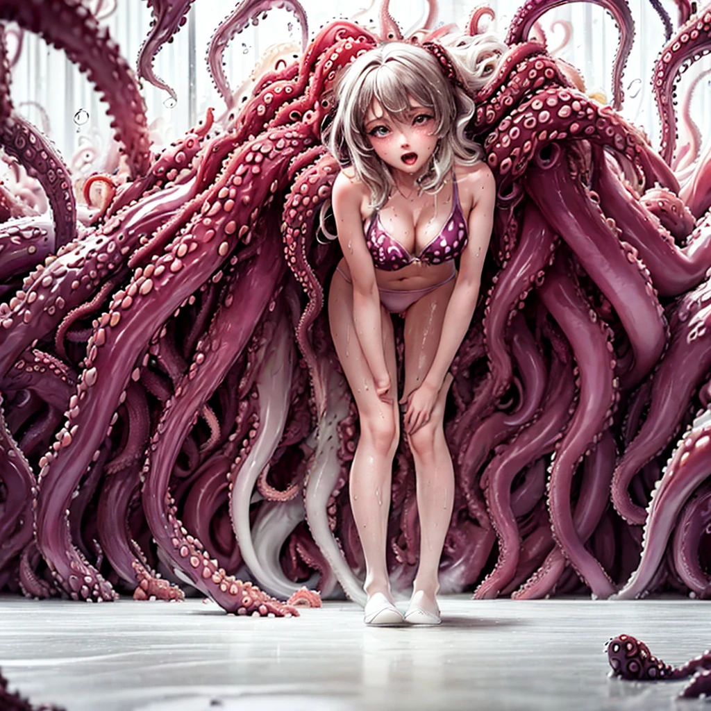 ((Girl with long white hair gets her pussy rubbed by tentacles)),Blush on,((Girl vaginal licking tentacles)),wear bra, wet clothes,long hair,wear leg, perfect body, perfect swimsuit,symbol-shaped pupils heart,(sweaty:1.4),in the water,((steam:1.2)),more tentacles, wet mouth,wet butt,((Tentacles rub the pussy:1.2)),((, blushing , , open mouth)), standing, ((undressing, panty pulling)),((tentacles in the pussy:1.0)),pussy licking tentacle,open legs,view button ,lying on