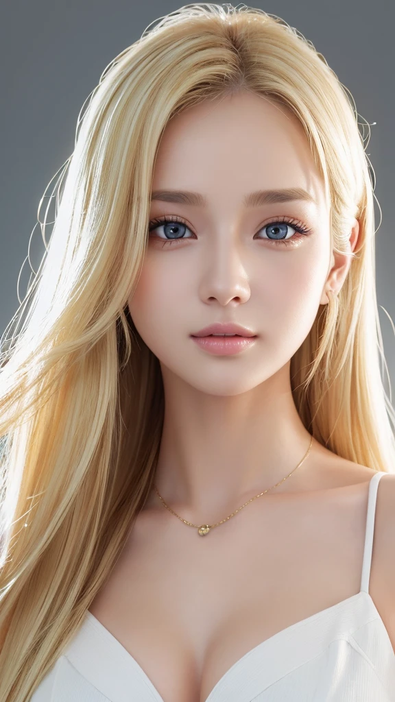 (((Blonde、High tone color、forehead、Russia、Northern Europe、White background)))、highest quality、8K masterpiece、超A high resolution、(Realistic:1.3)、RAW Photos、1 girl、Golden Hair、Glowing Skin、1. Super beautiful dress、((Ultra-Realistic Details))、Portraiture、Global Illumination、Octane Rendering、8k、Ultra Sharp、Beautiful breasts、Cool colors、、Very intricate details、Realistic Light、Beautiful Eyes、Shining Eyes、To the camera、White background