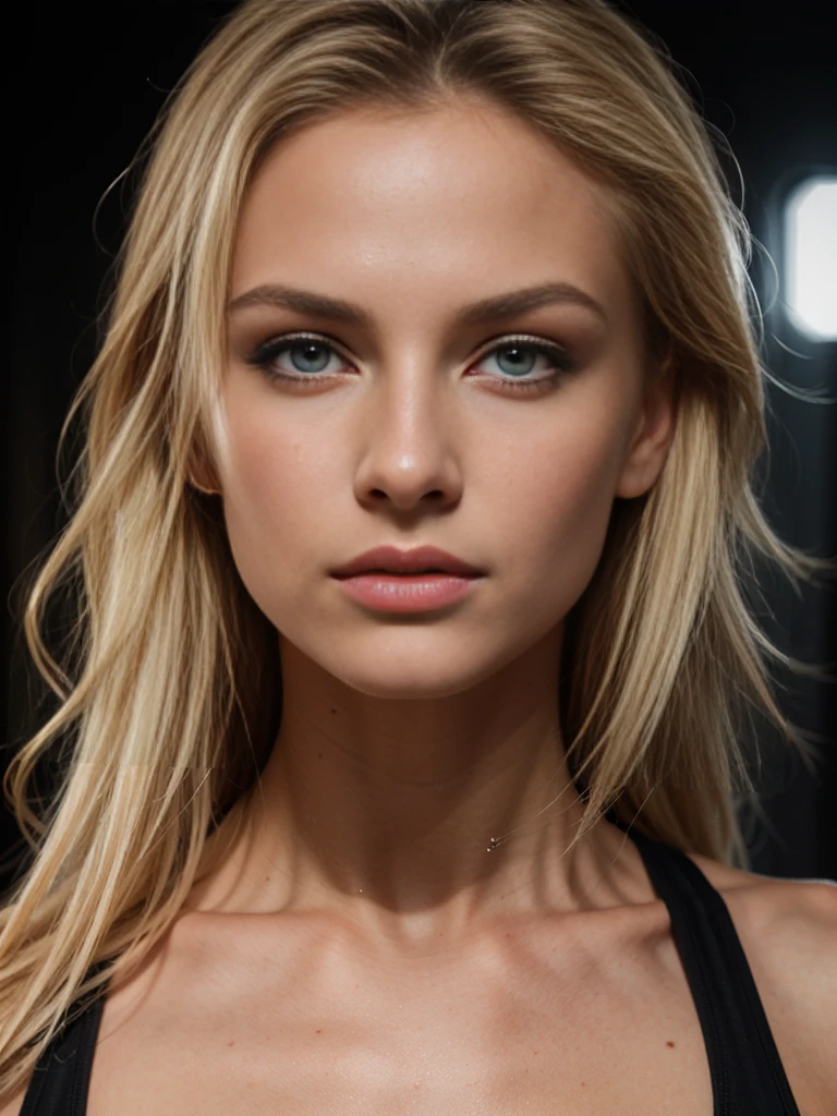 fitness blonde girl, skinny abs, beautiful detailed eyes, beautiful detailed lips, extremely detailed face, long eyelashes, medium:digital painting, cinematic lighting, dramatic pose, epic, vibrant colors, high contrast, sharp focus, hyper-realistic, photorealistic, 8k, best quality, masterpiece