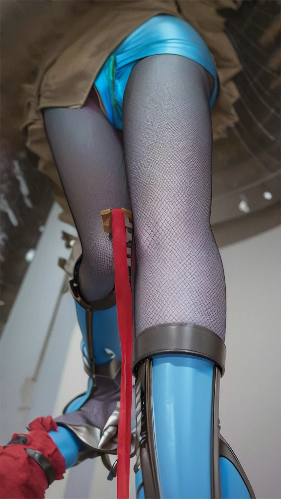 Photorealistic、High resolution、((focus thighs)), ((In a brightly lit research facility))、Hurricaneger Blue、Big Breasts、(covered nipples), Covered navel、Blue rubber suit、belt、A blue helmet that covers the entire face、((Very thin black stockings))、thighs, thighs, Blue long boots、Female Hero、Stand and put your hands on your hips、(foot on penis), ((footjob))、1boy is wearing Red pants, (penis), (((ejectcum))), ((angle from below))、(((No background)))