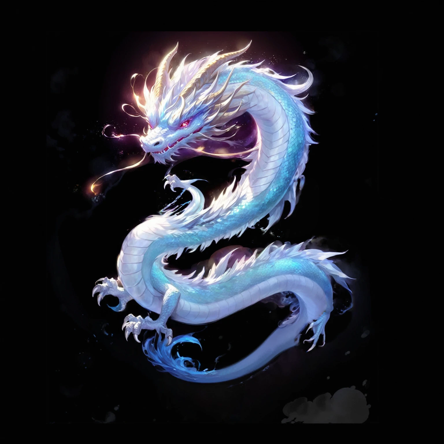黑色背景中一条发光尾巴的dragon的特写, cyan 中国dragon fantasy, 中国dragon concept art, 水晶dragon, smooth 中国dragon, 传奇dragon, dragon, 蓝色的dragon, 水dragon, 中国dragon, 雄偉的日本dragon, 藍鱗dragon, dragon艺术, 史诗巨dragon, 以dragon为中心, dragon, 水母 凤凰 dragon