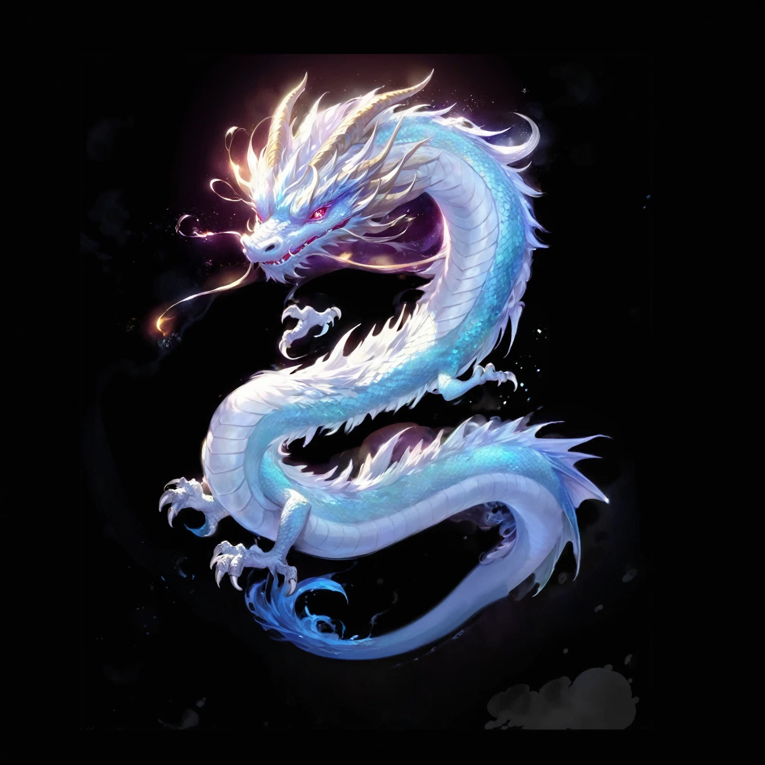 黑色背景中一条发光尾巴的dragon的特写, cyan 中国dragon fantasy, 中国dragon concept art, 水晶dragon, smooth 中国dragon, 传奇dragon, dragon, 蓝色的dragon, 水dragon, 中国dragon, 雄偉的日本dragon, 藍鱗dragon, dragon艺术, 史诗巨dragon, 以dragon为中心, dragon, 水母 凤凰 dragon