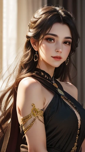 (Masterpiece), best quality, highest quality, highly detailed CG unity 8k wallpaper, original, high resolution, (depth of field: 1.5), fidelity: 1.3, 1 girl, curtains, solo, earrings,happy, 