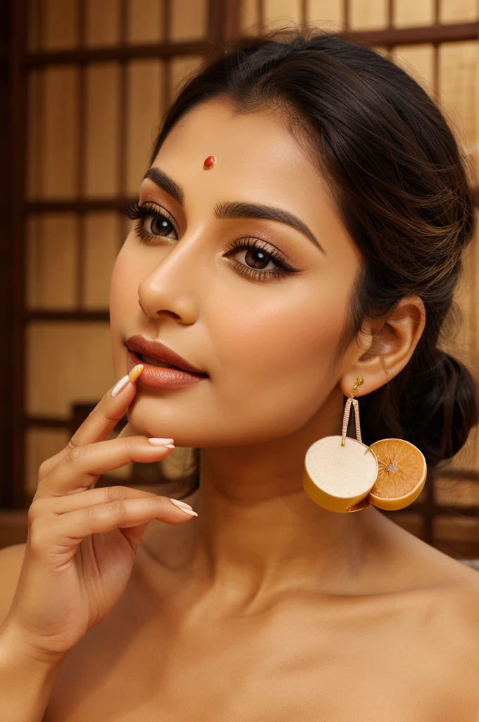 A beautiful women applying charma ayurvedic lipbalm using her finger