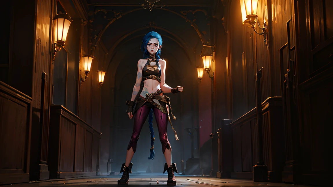 (masterpiece, Best quality), 1 Girl, portrait, very sexy, crazy look, smile, crying, pink tears, tears on the cheeks, tears from eyes, full length (full body 1.1.), очень feminine, fighting stance, battle, fire, explosions, burning city, beautiful waist, gloomy composition, flame, fire, Flash, very beautiful, feminine, long hair, hair braided in long braids, very sexy, tight leather pants, emphasis on the eyes, face accent, Beautiful face, Hands, Hair, Haired ponytail, red purple eyes, Джинкс crying, Blue cloud tattoo, (masterpiece, Best quality), Side lighting, beautiful detailed eyes, crazy face), (Best quality), (masterpiece), magic photography, Spectacular lighting, Photorealism, ultra detailed, интимная portraitная композиция, 1. 4,8K UHD, aesthetic, Cd., a high resolution, 8K, better lighting, Best shade, Ultra-HD, a high resolution, sharp focus, complex background, cinematic lighting, ((Landscape view)), 4K block, (better lighting), ((cinematic lighting)),