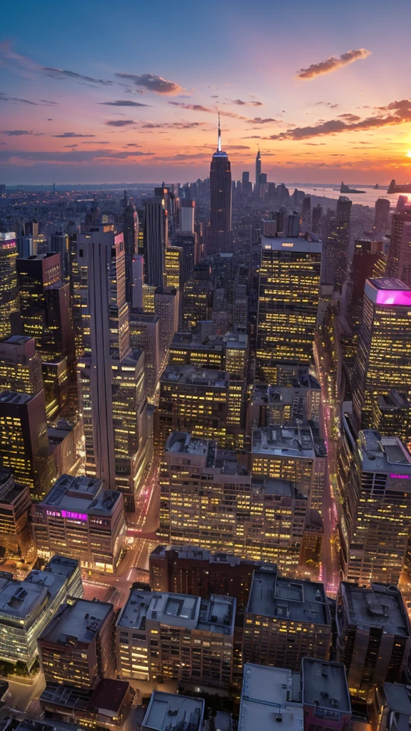 Pink sunset in the city