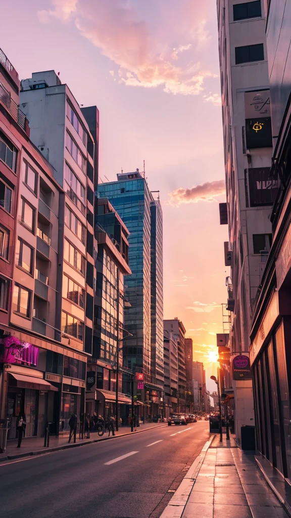 Pink sunset in the city