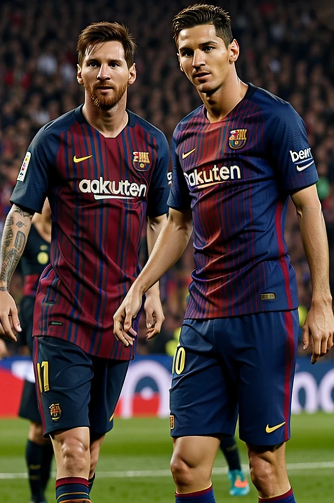 Messi in a Barça uniform and CR7 in a Portugal uniform