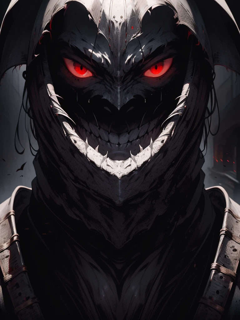 (detailed horns mask:1.2),(dark, evil) atmosphere,(mysterious,ominous,gritty) texture,1demonic character,sharp fangs, glowing green eyes,long sharp horns, pale skin, black claws, overgrown dark forest,ominous moonlight,heavy fog,spooky ambiance,bloody red color scheme,haunting shadows,creepy mist,horror genre,nightmarish,dynamic lighting,high contrast,ethereal feel,vivid colors