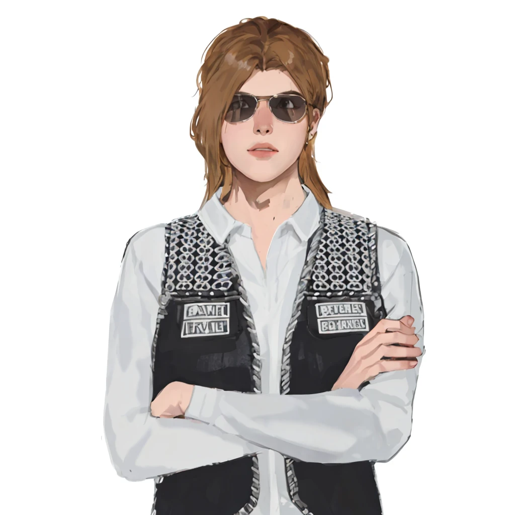 (masterpiece:1.2, best quality), (girl, solo, sexy body:1.2),flat face,Hair: buzz cut,Clothing: oversized, distressed denim jacket with patches and pins, paired with black skinny jeans and combat boots, Hanging out in an underground music venue or street art exhibit