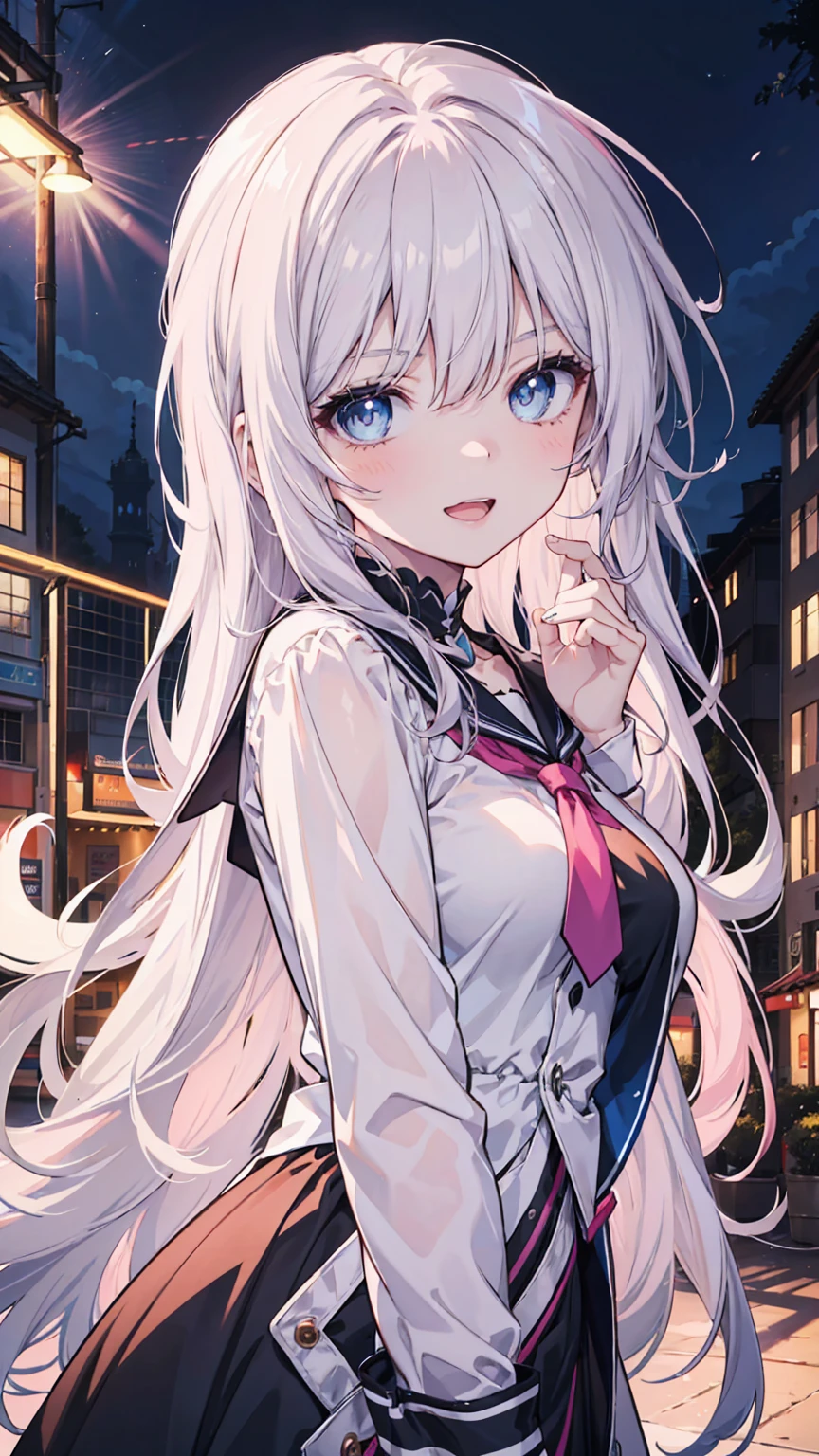 2 anime girl: 1 with blue eyes and white hair and 1 with pink eyes and pink hair, beautiful anime girls, zerochan art, digital art on pixiv, guweiz on pixiv artstation, nightcore, pixiv, anime girls, trending on artstation pixiv, beautiful anime art style, beautiful anime artwork, (ultradetailed eyes), Dramatic, superfine illustration, Extremely detailed, 1girl in,teenager, (pale skin), long white hair, Ethereal eyes, Blue eyes,blush,Solo,Smile, Happy, Laugh, Enjoy, Open mouth, Pouty lips,Cinematic lighting, Looking at Viewer