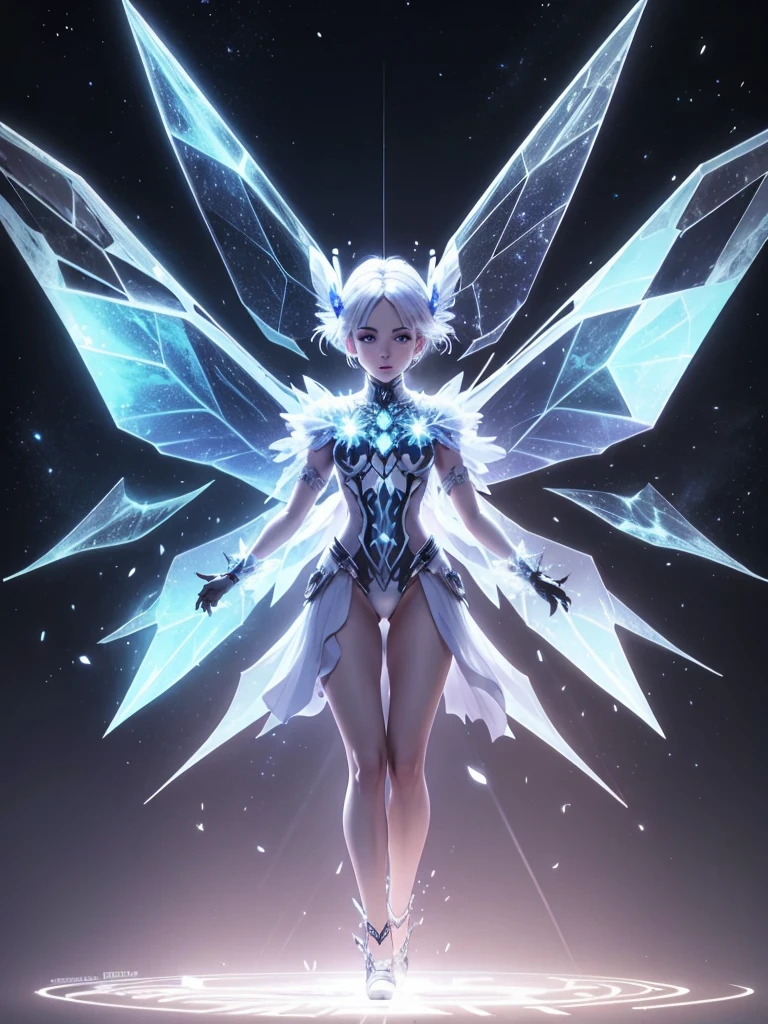 x ray of a butterfly of crystal ice, synergy, 3D, digital matrix, x ray butterfly silhouette, transparent, translucent, crystal, snowy, icy, white colour, radiation, emphasis on the colour, ultra-realistic,
HDR+, professional photo, hyperrealism, space constellations,
full body, a lot of
small weird objects inside, symmetry, dynamic, points and lines, steampunk,
laser show