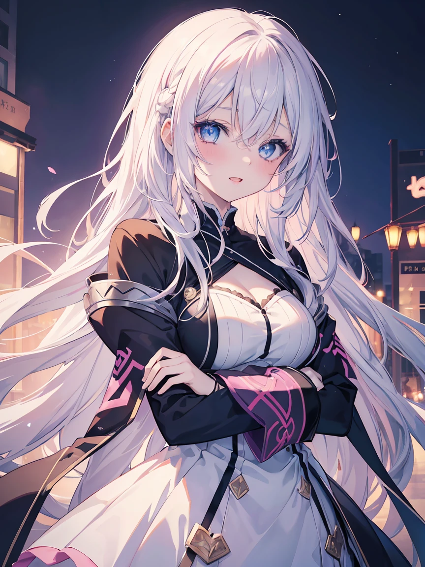 2 anime girl hug each other: 1 with blue eyes and white hair, 1 with pink eyes and pink hair, beautiful anime girls, zerochan art, digital art on pixiv, guweiz on pixiv artstation, nightcore, pixiv, anime girls, trending on artstation pixiv, beautiful anime art style, beautiful anime artwork, (ultradetailed eyes), Dramatic, superfine illustration, Extremely detailed, 1girl in,ager, (pale skin), long white hair, Ethereal eyes, Blue eyes,blush,Solo,Smile, Happy, Laugh, Enjoy, Open mouth, Pouty lips,Cinematic lighting, Looking at Viewer