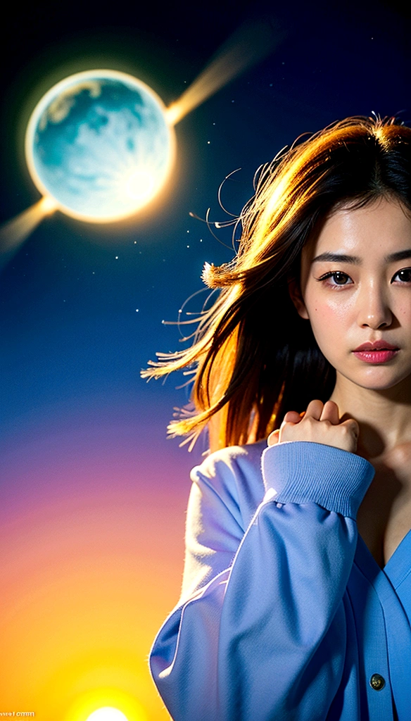 Phantom of the Planet, Planet with rings in the sky、gold、Sparkling、sun、universe、Suzuki Emi in the Planet