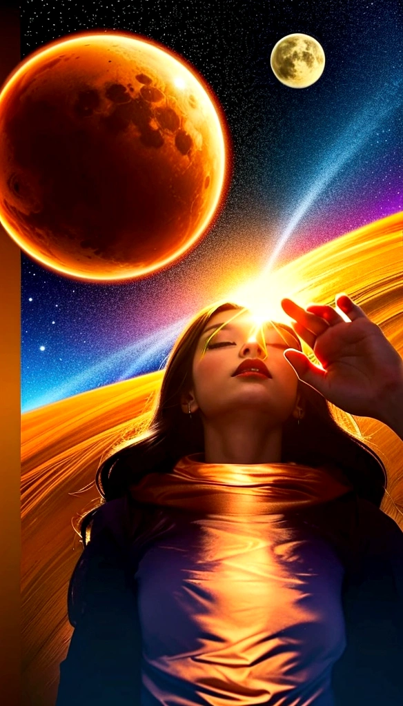 Phantom of the Planet, Planet with rings in the sky、gold、Sparkling、sun、universe、Suzuki Emi in the Planet