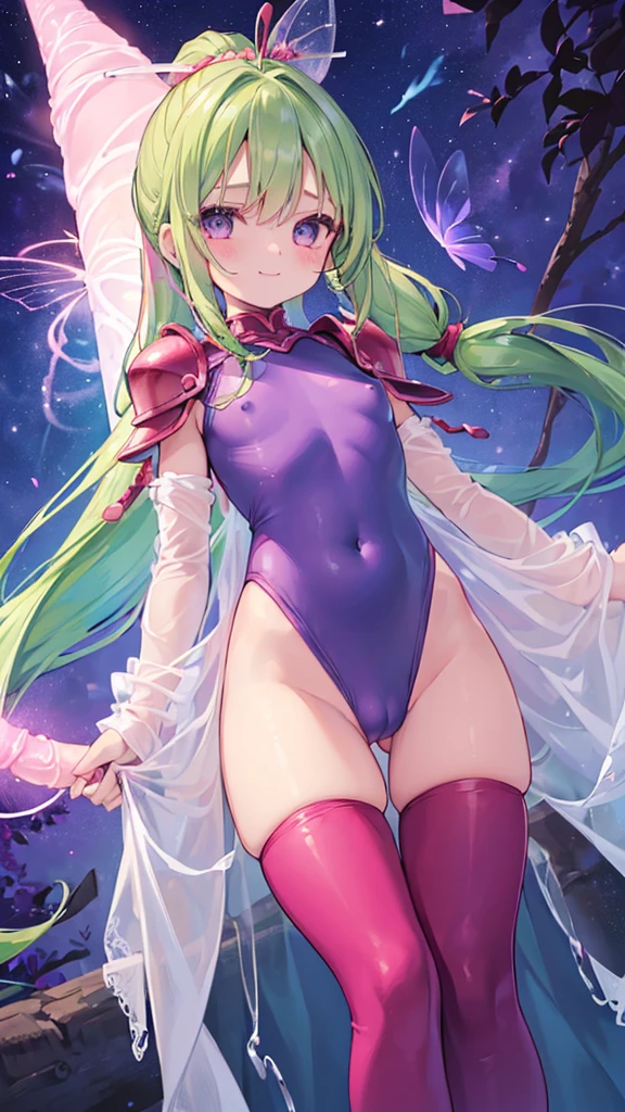 (((close up penis))), (I look up at the girls from the ground.)、(The girls who surrounded me and hugged me)、((A seductive wicked smile)), (Pixie)、(Butterfly on the back々Feathered)、Very small fairy、((A fairy smaller than a penis))、low length、(thin)、(( girl))、(Transparent fair skin), (((child girl)))、Wavy、(Green Hair)、ponytail、Red scrunchie、((Forehead))、Big eyes、Grey Eyes、purple shoulder armor protector, (Red leotard)、(covered nipples), ((Angle from below1.5)), light pink tights、Covered navel、(Thighs), crotch、(Red Armor Boots)、(Angle from the bottom of the girl), ((Girl squeezes me with her crotch)), (In the woods)、((Hugging the penis))、((Cast magic on the penis))、(The whole body is enveloped in a pink aura.)、lying big boy, ((huge penis)), ((eject cum)),
