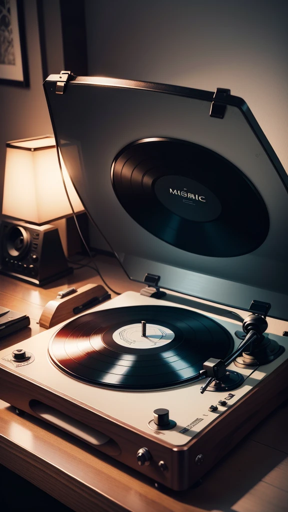 Music is playing, Vinyl record player, night, The feeling of atmosphere, Dim Lights