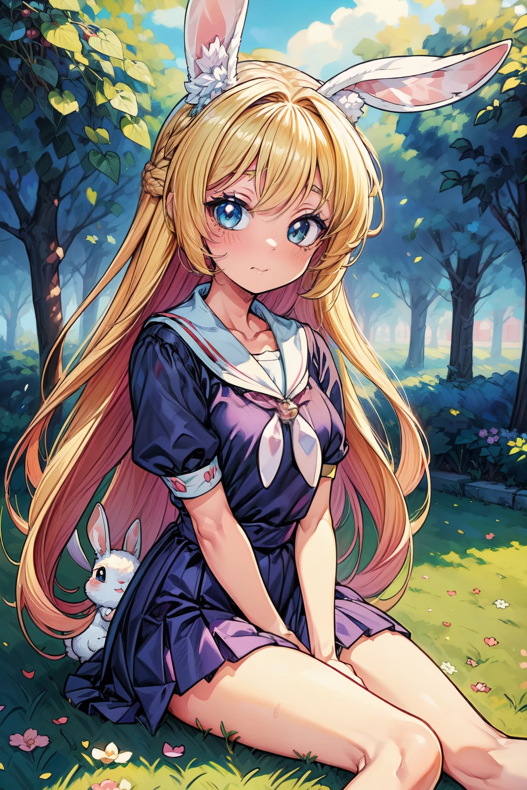 (Masterpiece3.0, best quality2.0, cutepainting ilustrasion)💗💗💗📸flat painting style, Harajuku style, complete body, impresive eyes, seductive look, ultra realistic art lively anime girl with long hair sitting on the ground with a cat, an anime drawing by Shitao, pixiv, furry art, cute anime bunnygirl, anime bunnygirl, female furry mini cute style, cute anime girl, anime moe artstyle, beautiful anime bunnygirl, (anime girl), cute!! chibi!!! Bunny girl, holo is a bunny girl