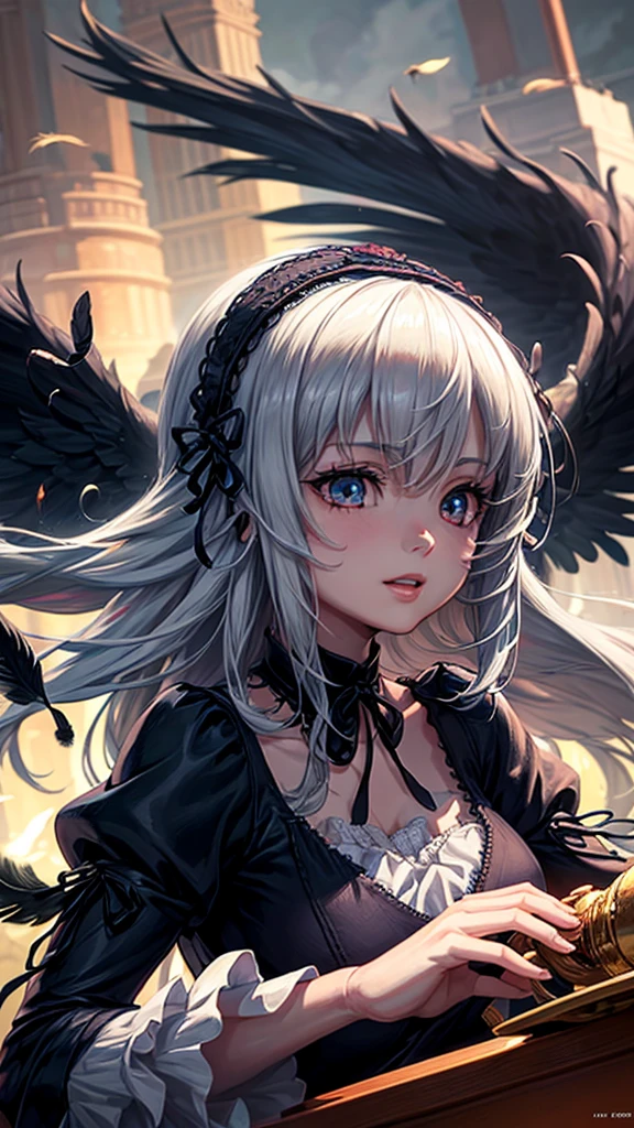 Moonlit Night、(((Soaring from the sky)))、Mercury lamp、Black feathers flutter down、ローゼンメイデンMercury lamp、masterpiece:1.2), highest quality, High resolution, ユニティ8kwallpaper, (figure:0.8), (Detailed and beautiful eyes:1.6), Highly detailed face, Perfect lighting, Extremely detailed CG, (Perfect hands, Perfect Anatomy), P, Anime Girls, best anime 4k, wallpaper, Detailed digital anime art, Detailed anime artワーク, アニメアートwallpaper 4k, アニメアートwallpaper 4k, Detailed anime art, アニメwallpaper 4k, アニメwallpaper 4k, アニメアートwallpaper 8K, 4k アニメwallpaper, 8k high quality detailed art、