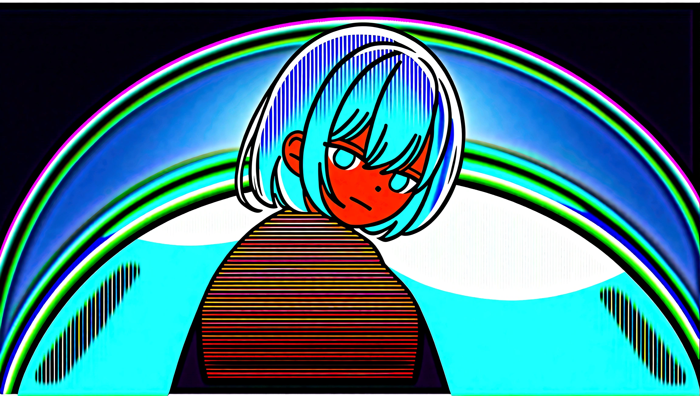 ((top-quality)), ((masterpiece)), ((ultra-detailliert)), (extremely delicate and beautiful), girl with, solo, cold attitude,((Black jacket)),She is very(relax)with the(Settled down)Looks,A dark-haired, depth of fields,evil smile,Bubble, under the water, Air bubble,bright light blue eyes,Inner color with light blue hair and dark blue tips,Cold background,Bob Hair - Linear Art, shortpants、knee high socks、White uniform like 、Light blue ribbon ties、Clothes are sheer、Hands in pockets