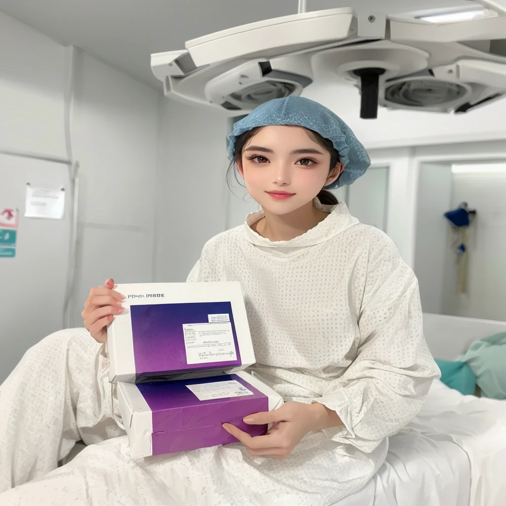 une femme arafée dans une blouse d'hospital holding medicine box, Xision Wu, Medical mask, perfusion intraveineuse chirurgicale, Wenfei Ye, sac chirurgical iv, Xin Tong Chen, chirurgien, Li Zixin, (Doctor), product presentation photos, sterile, par An Gyeon, yintion j-jiang geping, health advocate, Mingchen Shen, Medical photography