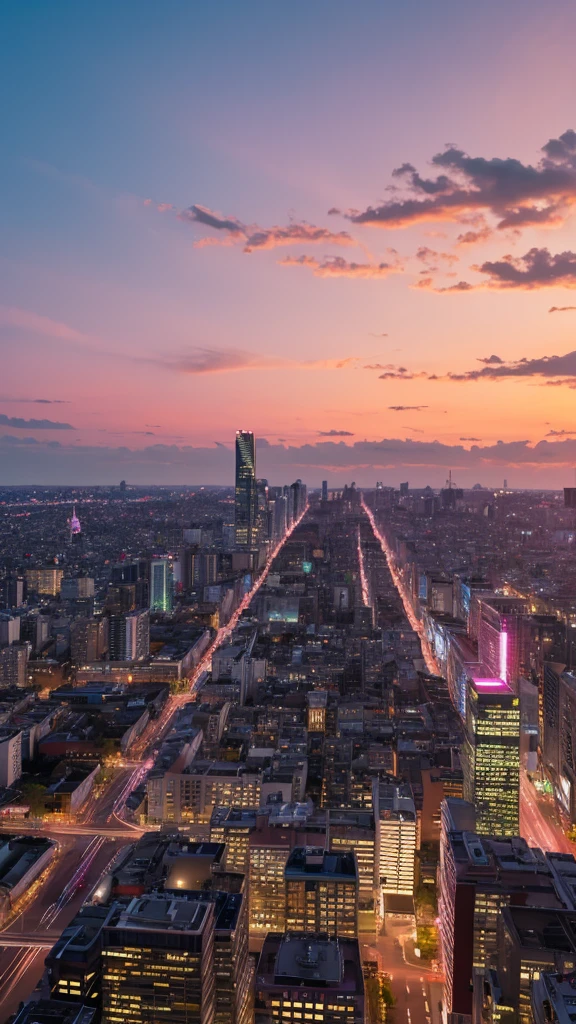 A pink sunset over the city