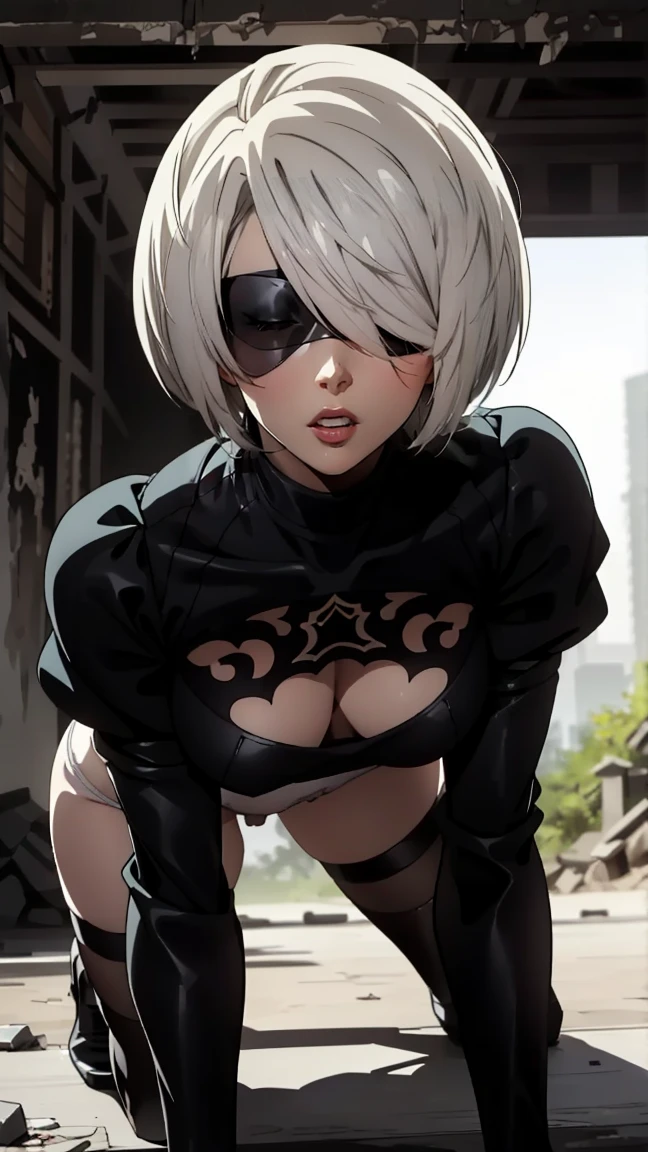 portrait of a girl, face close to the camera, night, lying on his back, bare chest, face close up, pov angle, sex position, shows off her body, face close up (very detailed eyes, pupils, Lips 1.1), face close, blindfold, gloomy composition, gloomy background, Ruin, ruined city, very detailed. stands in a fighting pose, fighting stance, in battle, gloomy composition, gloomy room, gloomy atmosphere, very detailed eyes, grey-blue eyes, beautiful figure, Ruin, ruined city, very detailed eyes, beautiful figure, Lucy from the anime series 1 girl, facing the viewer, beautiful figure (Correct anatomy 1.1.), full length (Full body 1.1), Slim, A slim body, A slim body, slender legs, anime style, White hair, White hair, that disappear at the ends, bob haircut, Cutouts on the shoulders, Cutouts on the chest, Neckline at the waist, Black Stockings, Black short skirt, white panties, very detailed face, very beautiful face, very sexy, full length (Full body 1.1), маленькая elastic грудь, small ass, Красивая A slim body, Small buttocks, world, Femininity,the masterpiece,Best quality,very detailed,Visible to your feet, Resolution 8K, high sharpness, Resolution 8K, very detailed, 8k contract, Professional lighting, photon mapping,physical rendering, perfect face, Detailed face and body, ray tracing, expressive look, Cinmatic worlding,elastic , Increased sexuality,