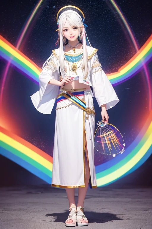 Rainbow and white hair Tarot fortune teller White clothes seems kind smile