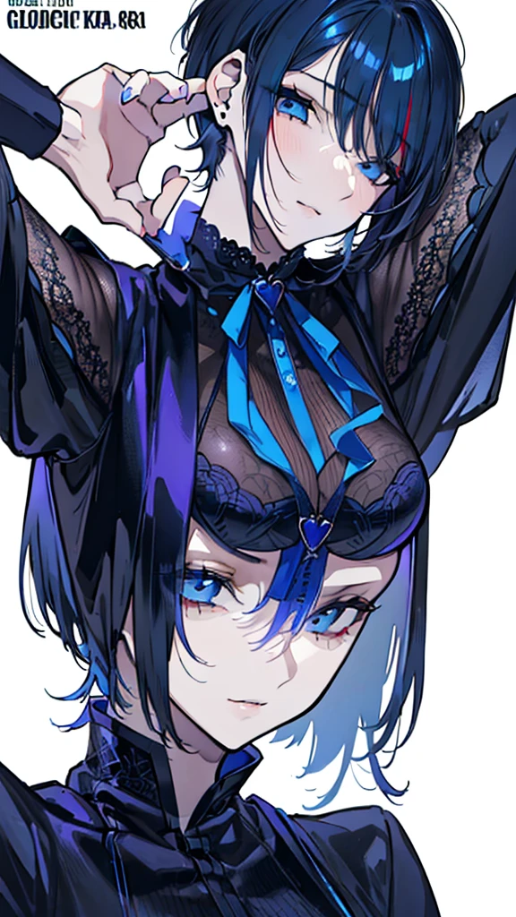 ((Beautiful Beautiful Girl)),(dark Blue heart color eyes), 1  and slender woman, degree々big breasts, ((glay color hair)),((short Hair)),In 8K, top quality, (highly detailed head: 1.0), (very detailed face: 1.0), (highly detailed hair: 1.0),((dress Clothes )),Detailed official artwork, clean detailed anime art,