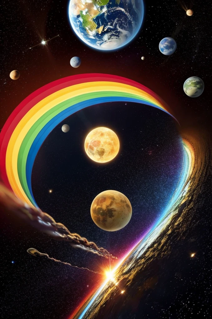 planetのファントム, 空に輪を持つplanet、gold、Sparkling、sun、universe、planet、rainbow、bright