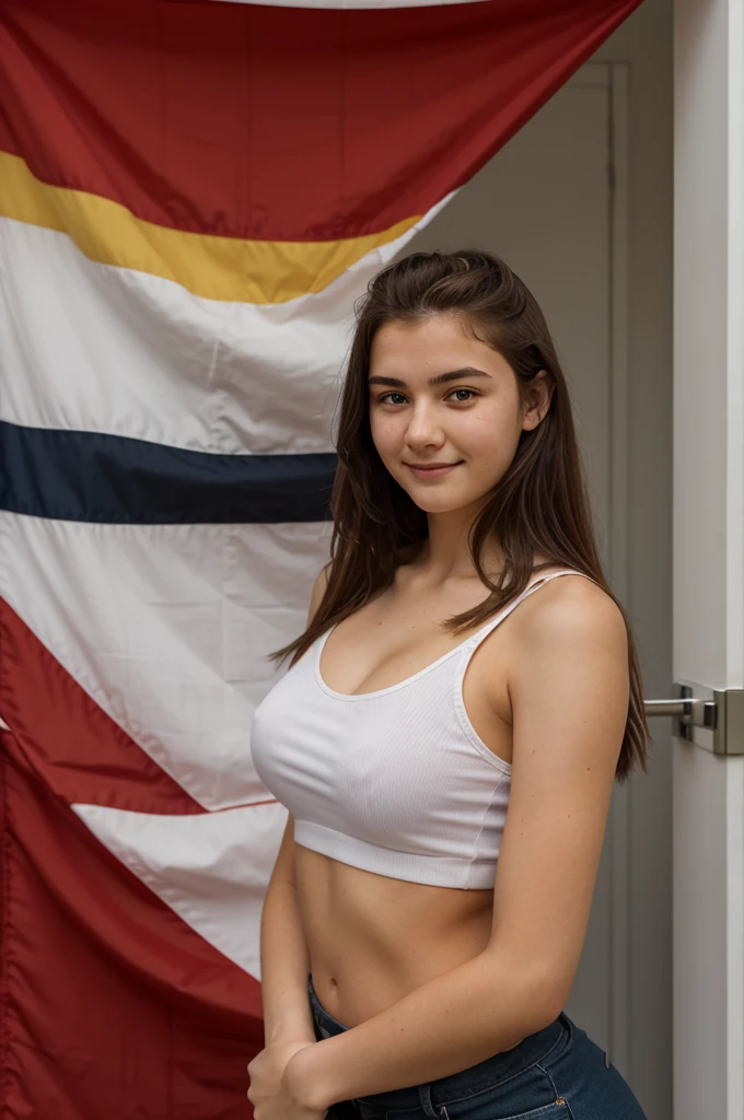 18 year old proudly shows the German flag, the girl is 150cm tall 