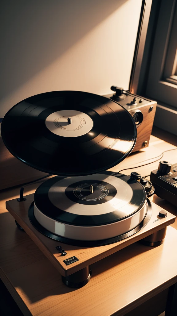 Music is playing, Vinyl record player, night, The feeling of atmosphere, Dim Lights
