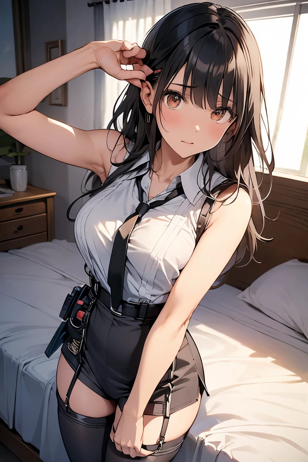 Gazing at the audience　　　Black suspenders　　　bulging big breasts　　 　 　　　wall 　mini skirt　garterbelt　garter　　　　　　vision　　　Small face　 　　　holster　　　Beautiful woman　　　　 Lying in bed　　vision 　　Taunt　~ side　~ side汗 　arm　　belt　summer　Armpit sweat pants　Panties through the gap in the skirt　Panty shot