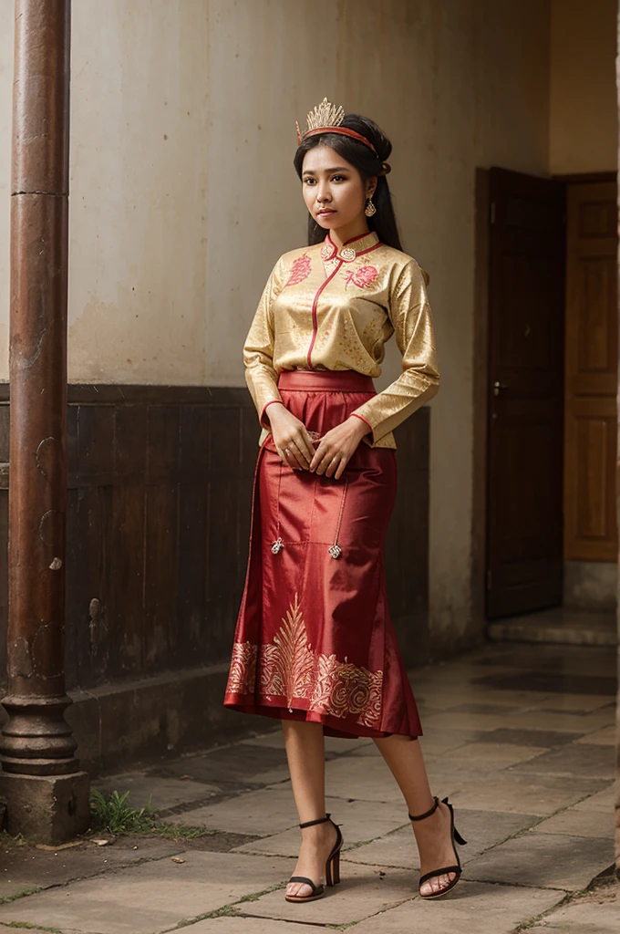 Putri Indonesia 2025 With Kebaya and Long batik skirt. Wear red crown. 