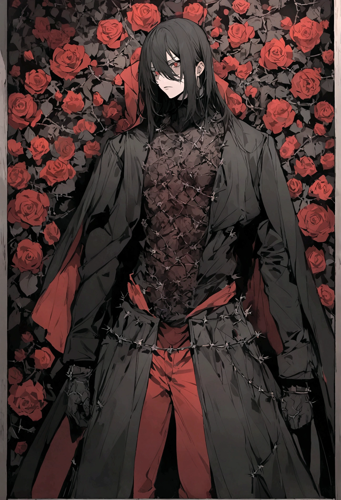 garota and roupas cybersigilism gotica, and (Barbed wire through the body) cabelo preto and pontas branca, rider,1boy