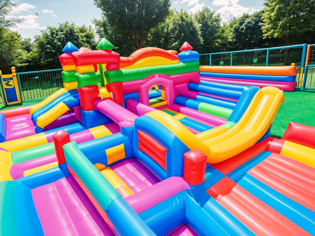 a pastel colorful inflatable bounce castle with a slide, inflatable bouncer castle, inflatable, activity play centre, softplay, bouncing, inflateble shapes, kids place, discovery zone, amusement park interior design, wrestling ring, inflatable landscape with forest, toy room, childhood memory, bounce light, inside elementary school, flying castle, teenager hangout spot, the gates of hell, childhood