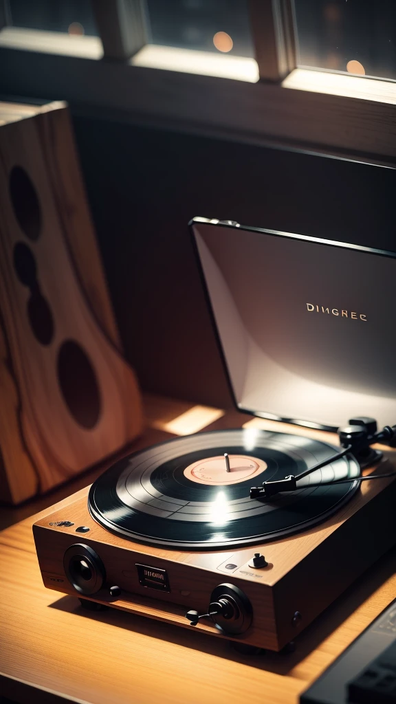 Music is playing, Vinyl record player, night, The feeling of atmosphere, Dim Lights