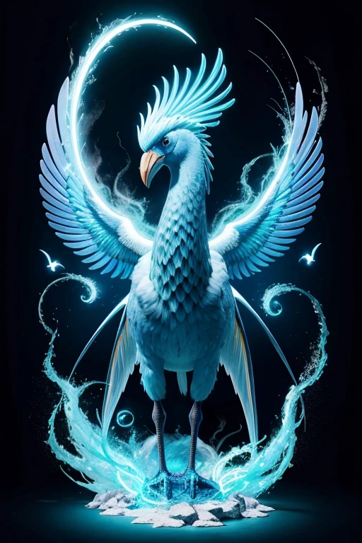 crie uma imagem no formato do signo de peixes. com uma fenex de fogo e um articuno de neon