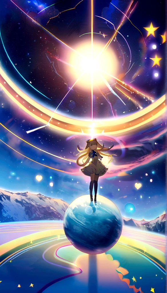 planetのファントム, 空に輪を持つplanet、gold、Sparkling、sun、universe、planet