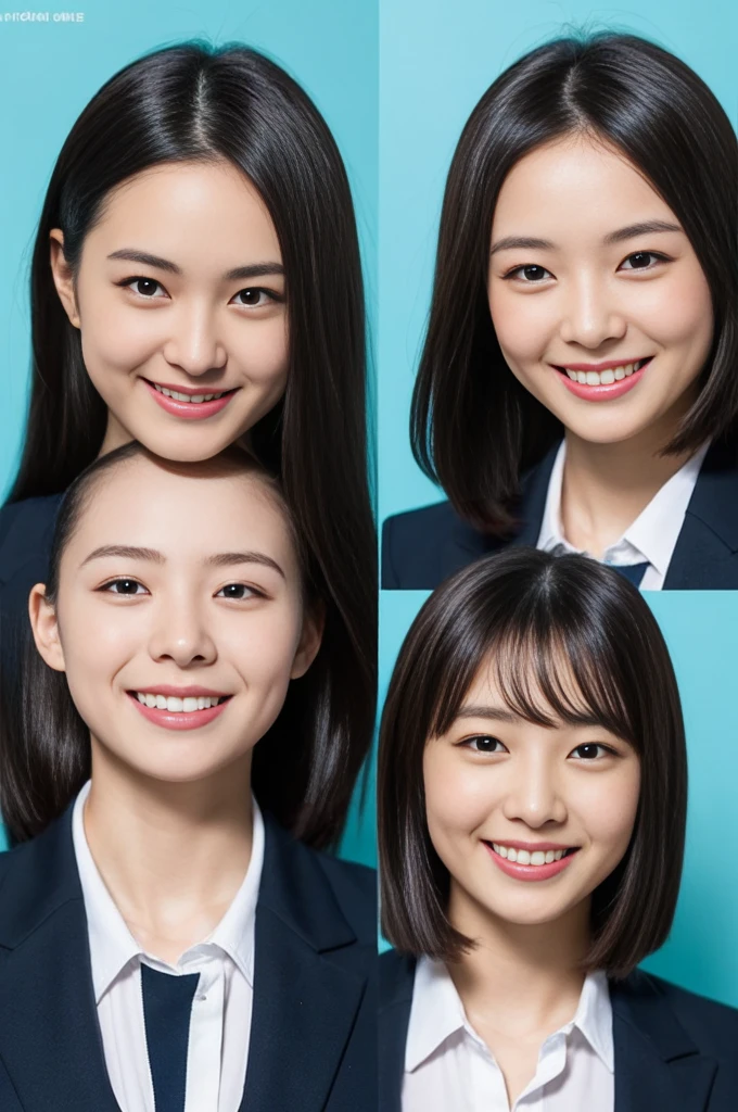 ((Photo for ID,whole body))、(Uniform jacket、Detailed bra、Black Hair、True Face)、Cute Japanese Woman、18-year-old、Young girl、Light Blue Background、Turn your body forward、smile、blank space above head