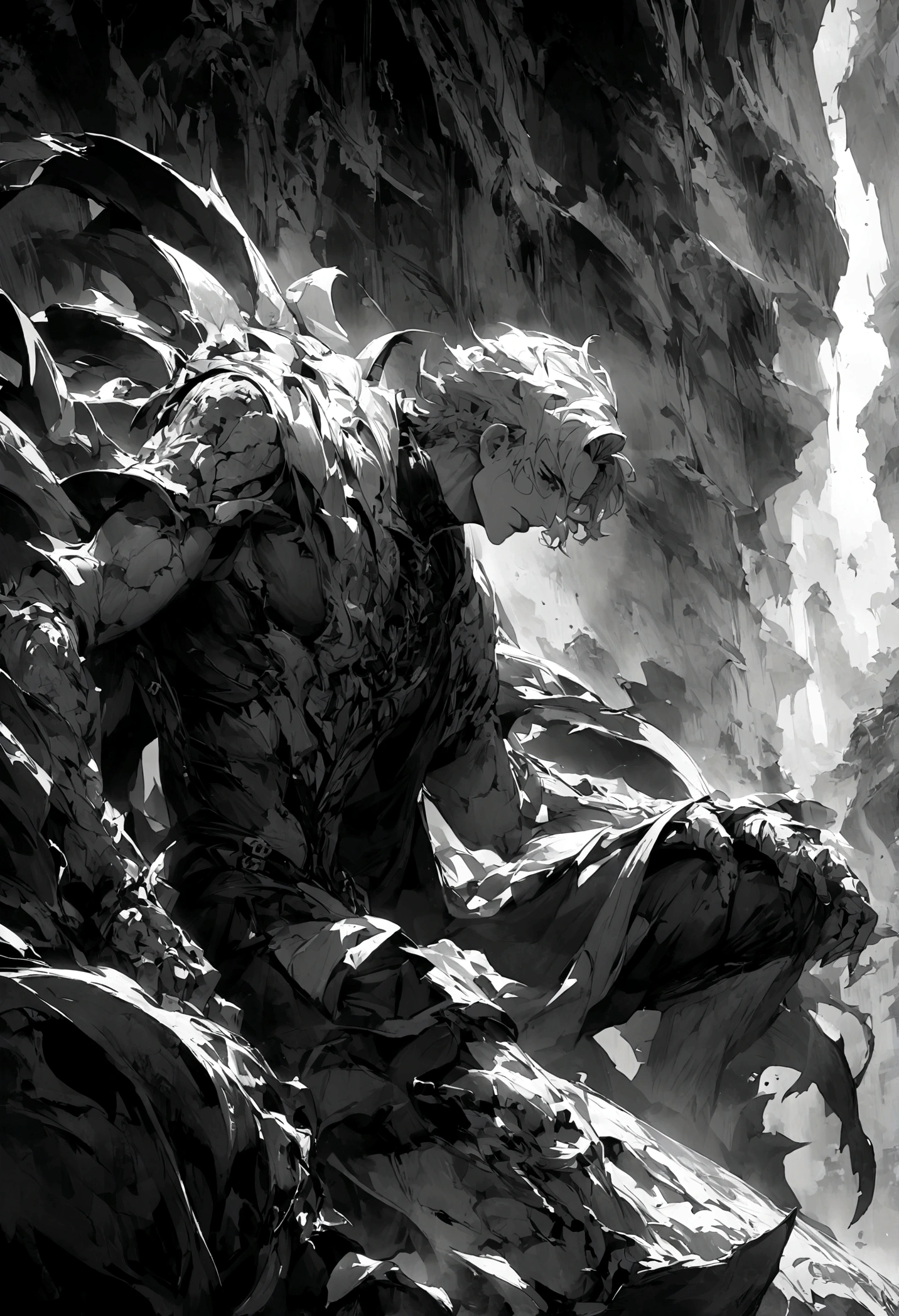 Black and white style,Bloody heart,despair, rider,1boy