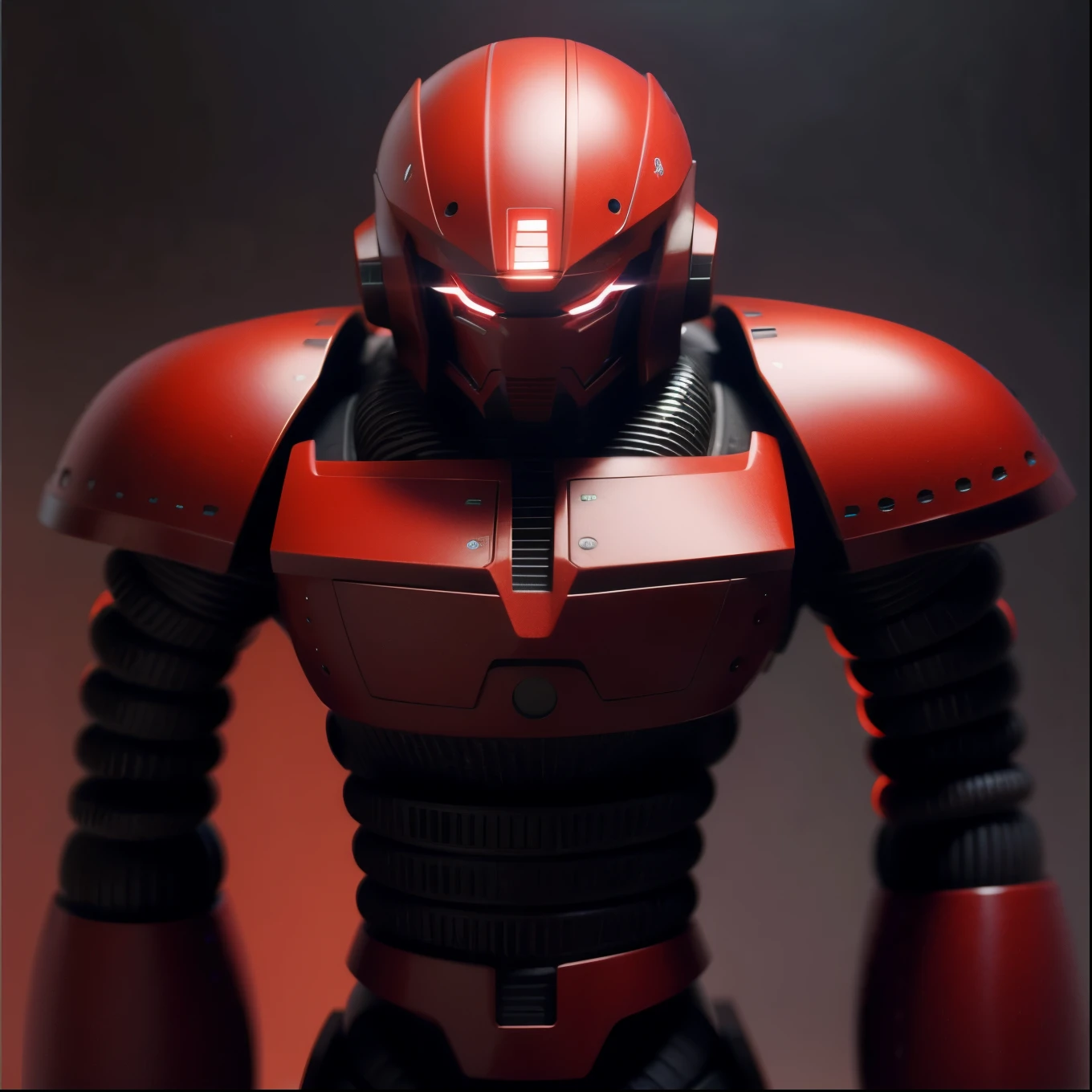 Round armor, robot, cyber, high quality, black iron body, red eyes, battlefield in the background,Bright background,