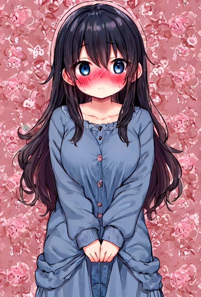 Cute beautiful girl、、naked、(blush:1.5)、Laugh shyly、Wavy Hair、Blue-black hair、Crisp open vagina、Hiding one eye