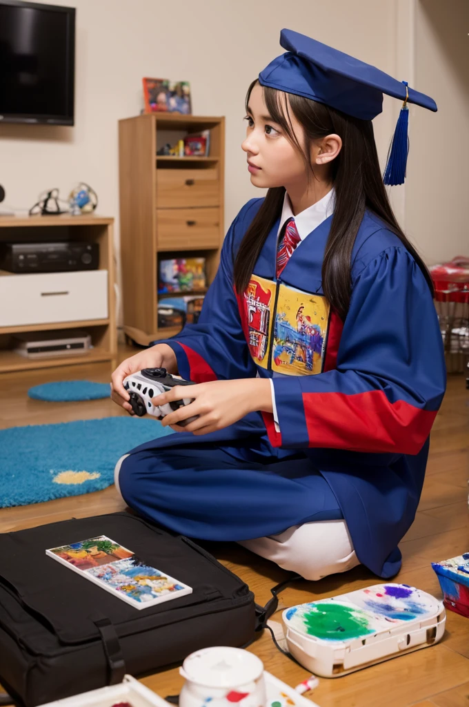 painting，youth，Bachelor uniform，Game consoles，graduate