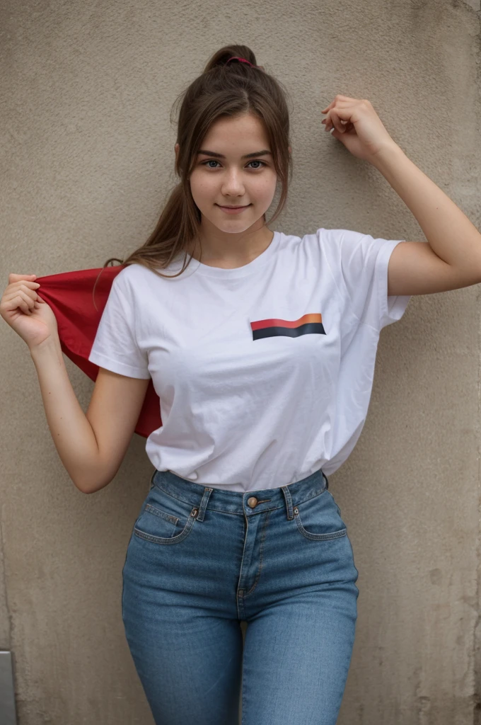 18 year old proudly shows the German flag, the girl is 150cm tall